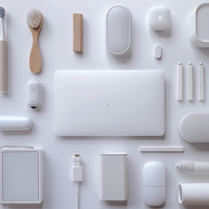 Assorted white tech and personal items