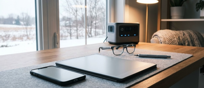 Minimalist workspace with tech devices