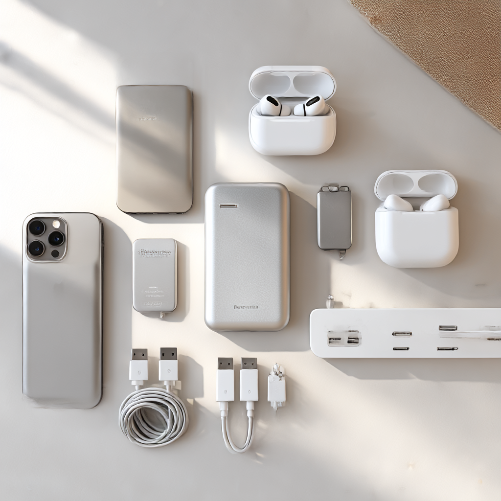 Various tech accessories on a surface