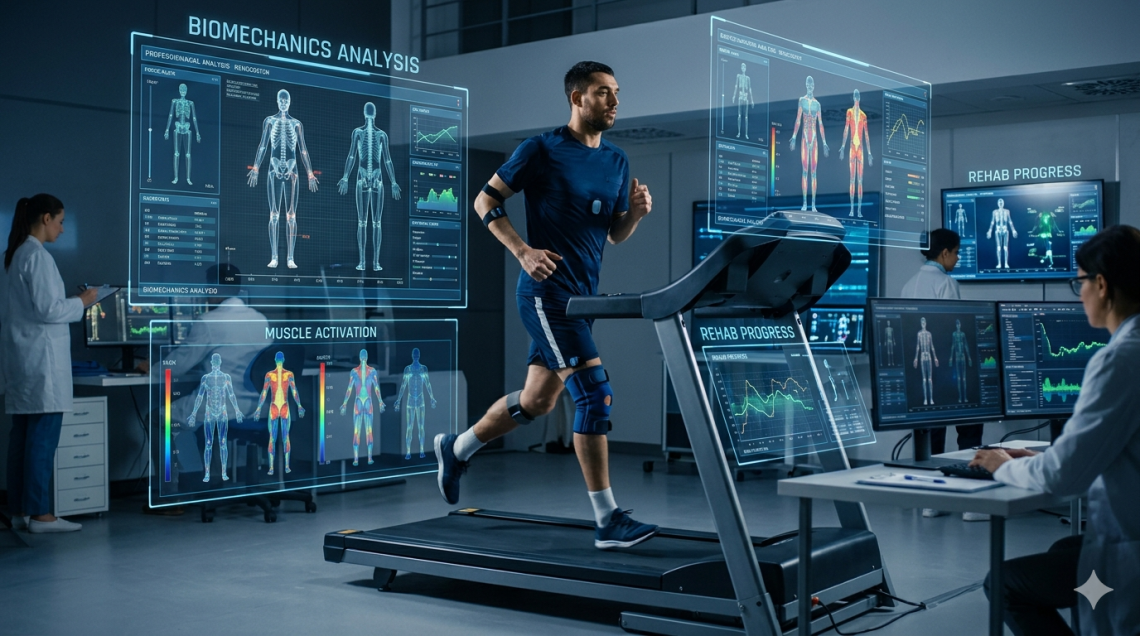 Athlete undergoing rehabilitation training session.