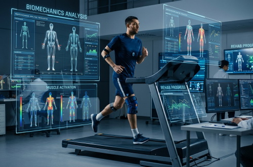 Athlete undergoing rehabilitation training session.