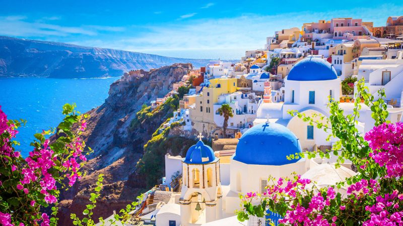 Colorful buildings overlooking the sea