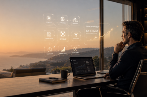 Man working with futuristic financial interface