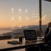 Man working with futuristic financial interface