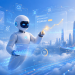 Futuristic robot analyzing financial data.