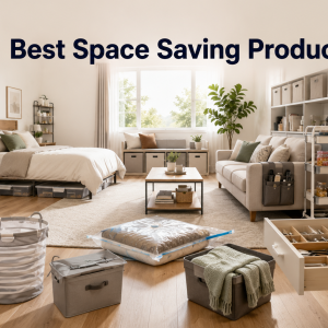 Organized room with space-saving solutions