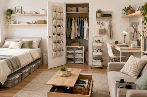 Cozy, organized bedroom and workspace.